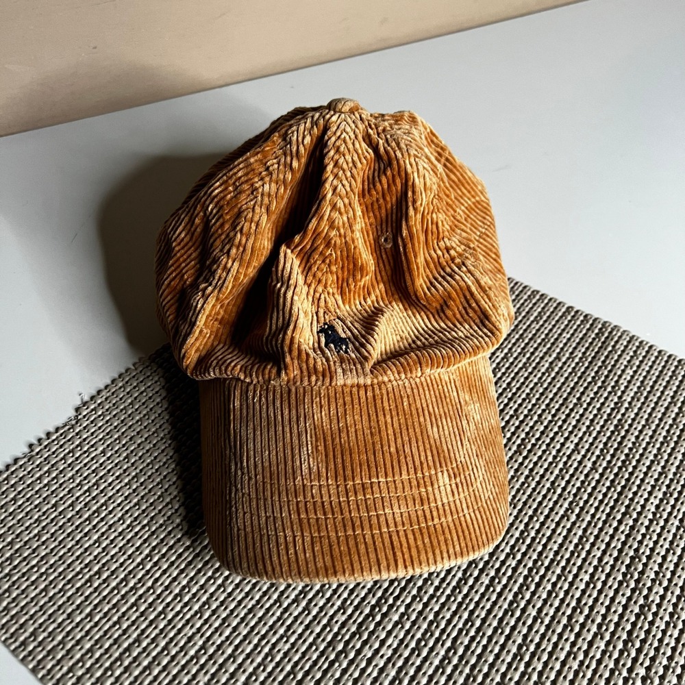 Polo Ralph Lauren Corduroy Hat Mens Tan Brown Leather Strapback Pony Logo Cap